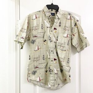 Puritan nautical print short sleeve button down shirt